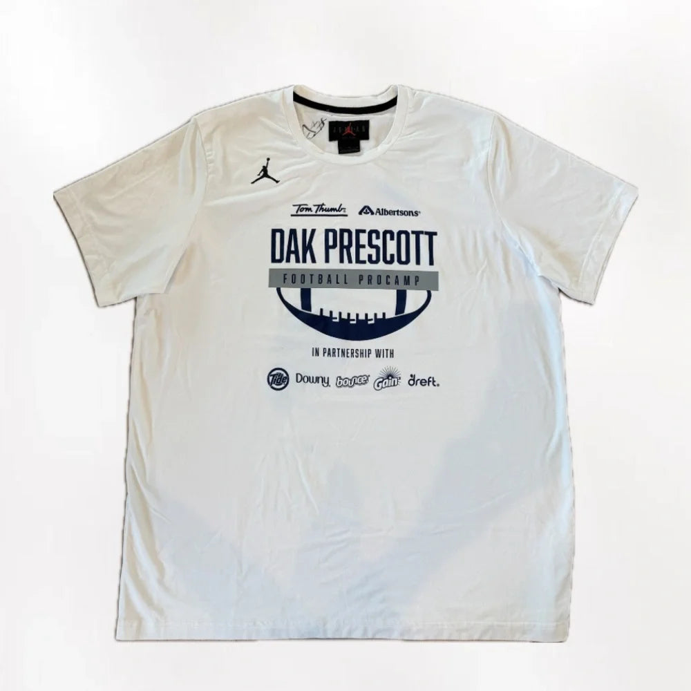 Dak Prescotts SIGNED & Worn Football Procamp DRI-FIT Shirt White- XL